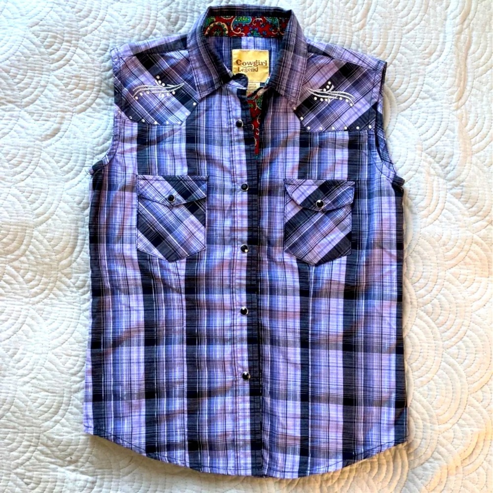 Cowgirl Legend Western Snap Button Down Vest Sleeveless Shirt